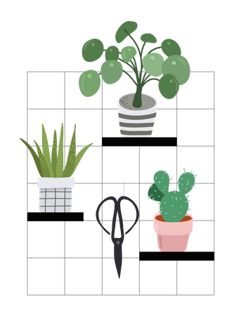 Decoración moderna para el hogar con plantas.  Ilustración