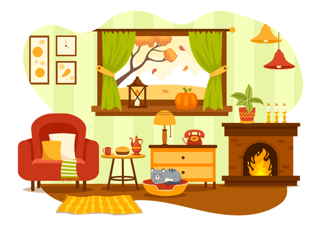 Decoración del hogar de otoño  Ilustración