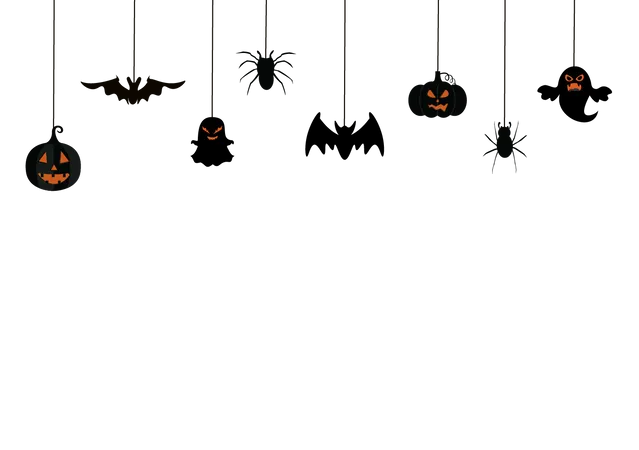 Ilustracion De La Pagina De Inicio De La Silueta Del Fondo De La Fiesta De La Noche De Halloween Con Bruja Casa Encantada Calabazas Murcielagos Y Otros Para Agregar Su Estilo De Diseno Ilustración