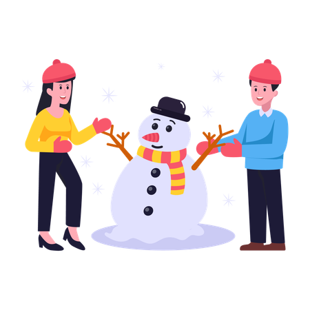 Decorando muñeco de nieve  Ilustración