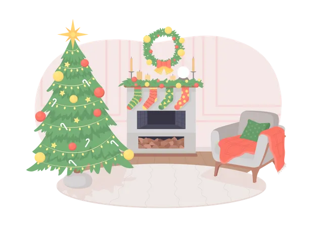 Decoración navideña del salón  Ilustración