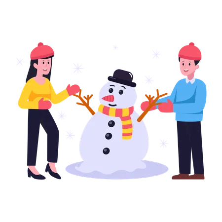 Decorando boneco de neve  Ilustração