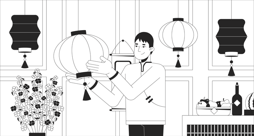 Decorando a casa para o Ano Novo Chinês  Illustration