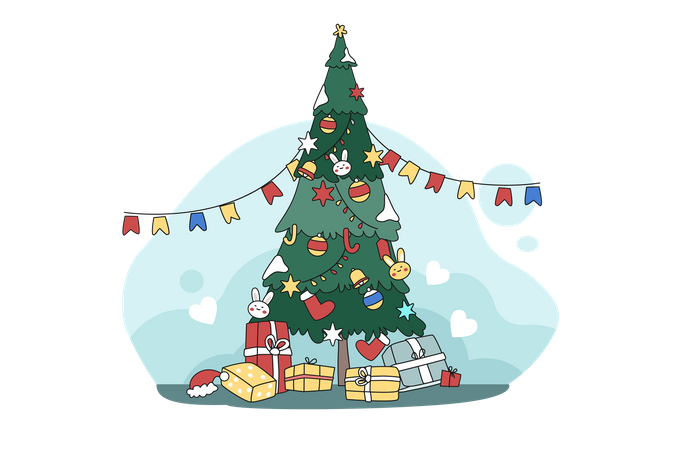 Decorar el árbol de navidad  Ilustración