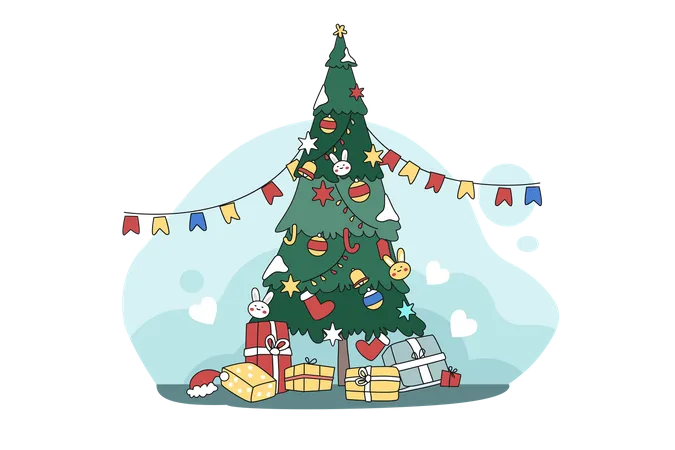 Decorar el árbol de navidad  Ilustración