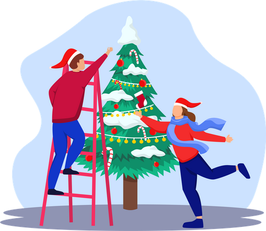 Decorar el árbol de navidad  Ilustración