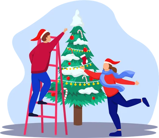 Decorar el árbol de navidad  Ilustración