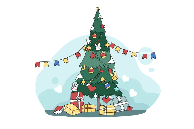 Decorar árvore de natal  Ilustração