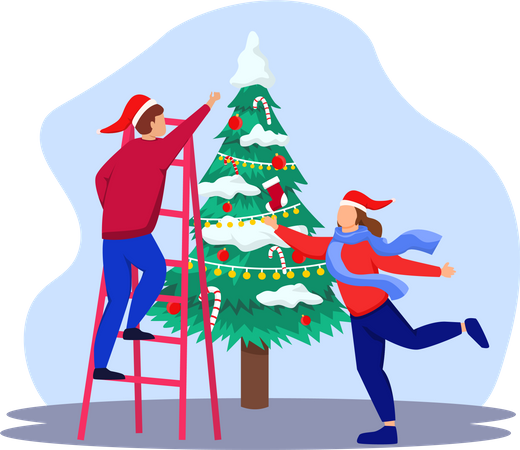Decorate christmas tree  Illustration
