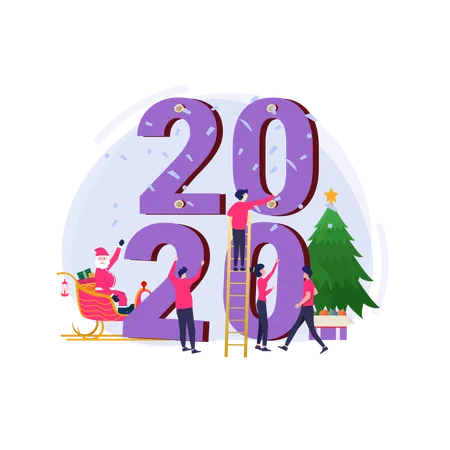 Decorate the 2020 number to celebrate Christmas and the new year 2020 Illustration