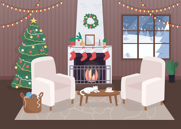 Decorated Christmas house  Illustration