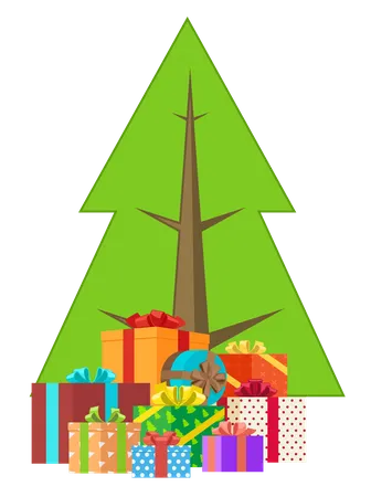 Decorated Christmas tree with gift boxes  Illustration