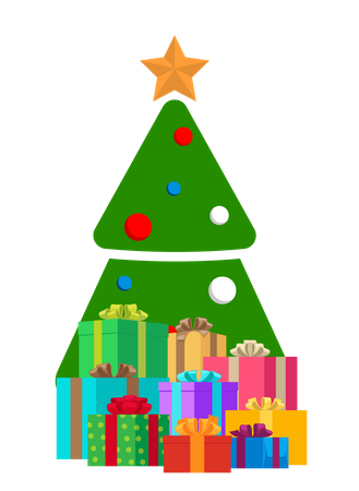 Decorated Christmas tree with gift boxes  Illustration