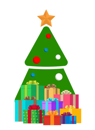 Decorated Christmas tree with gift boxes  Illustration