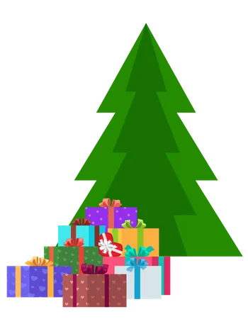 Decorated Christmas tree with gift boxes  Illustration