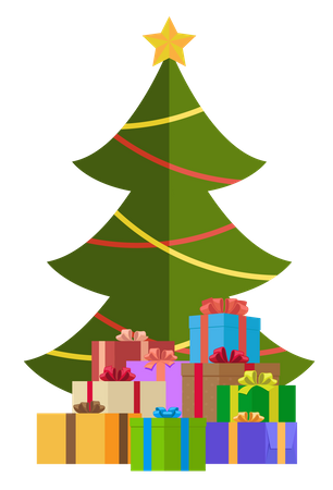 Decorated Christmas tree with gift boxes  Illustration