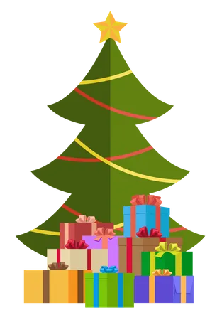 Decorated Christmas tree with gift boxes  Illustration