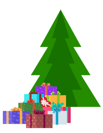 Decorated Christmas tree with gift boxes  Illustration