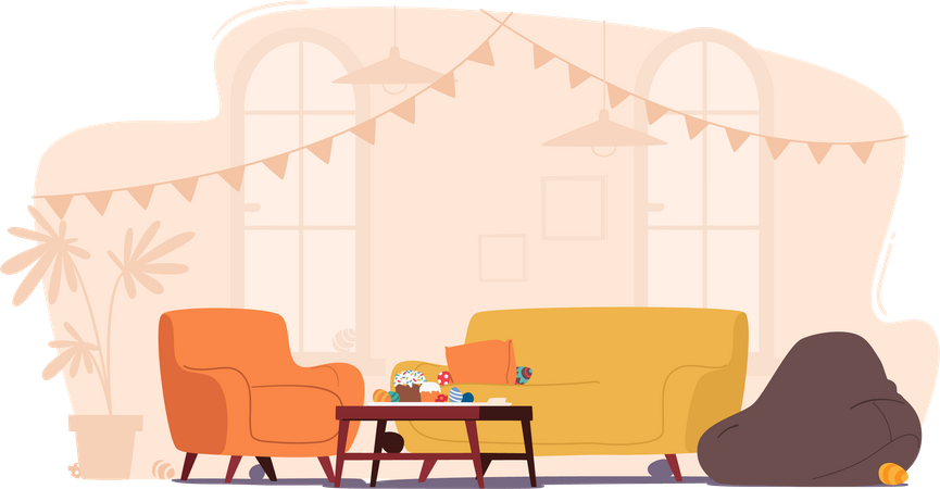 Decorated Room With Easter-themed Decor Illustration
