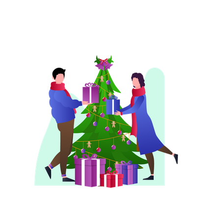 Decorating christmas tree  Illustration