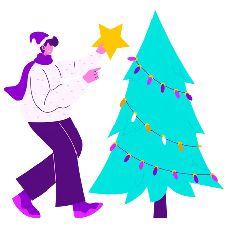 Decorating Christmas Tree  Illustration