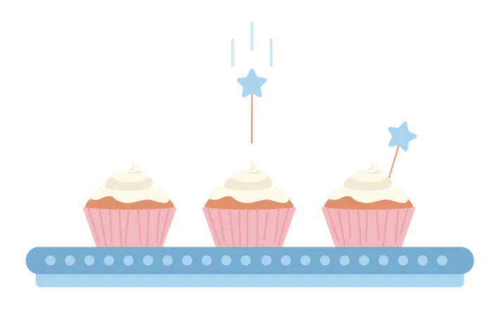 Decorating Cupcakes Semi Flat Color Vector Objects Editable Icon Frosted Desserts Making Full Sized Elements On White Simple Cartoon Style Spot Illustration For Web Graphic Design And Animation Illustration
