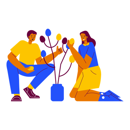 Decorating easter egg tree  Illustration