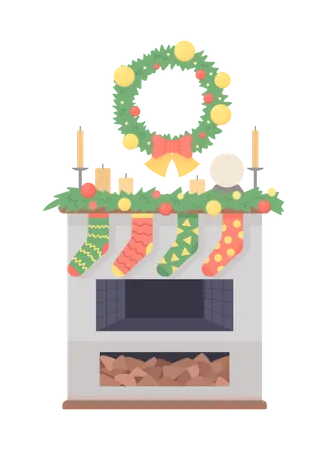 Decorating fireplace for cozy christmas night Illustration