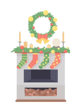 Decorating fireplace for cozy christmas night  Illustration