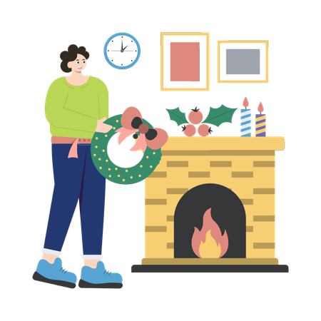 Decorating Fireplace  Illustration