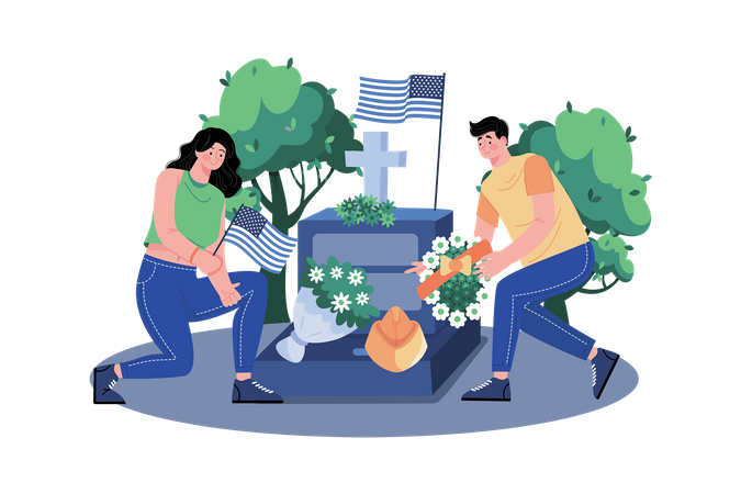 Decorating Graves To Show Respect And Gratitude  Illustration