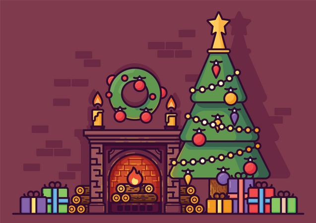 Decorating home for Christmas celebration Illustration