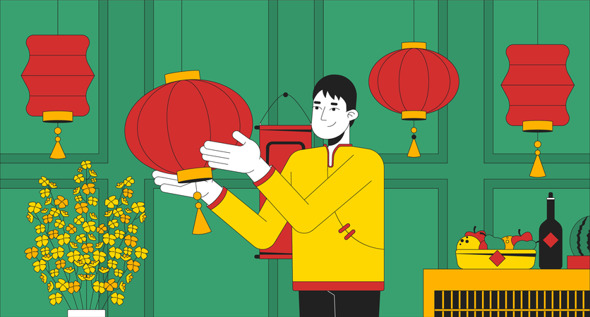 Decorating house for Chinese New Year  Illustration