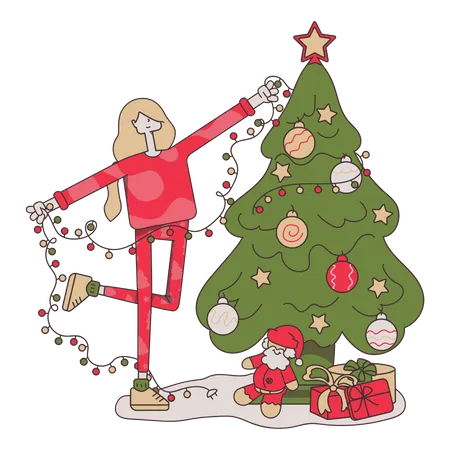 Decorating the Christmas tree  Illustration