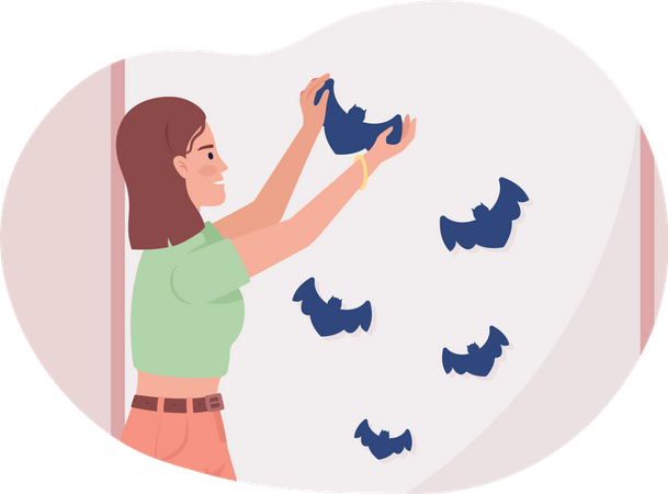 Decorating wall with flying bats  Illustration