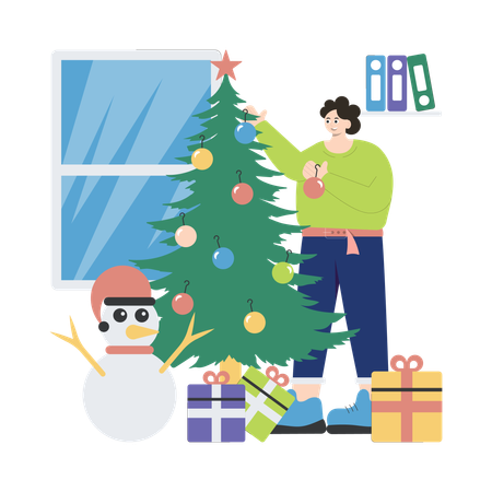 Decorating xmas tree  Illustration