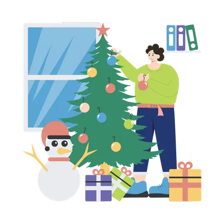 Decorating xmas tree  Illustration