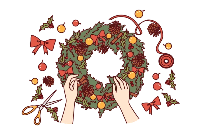 Décoration à la main d'une couronne de Noël  Illustration