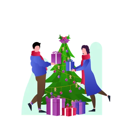 Décorer le sapin de Noël  Illustration