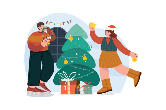 Decoration Of Christmas Tree Illustration