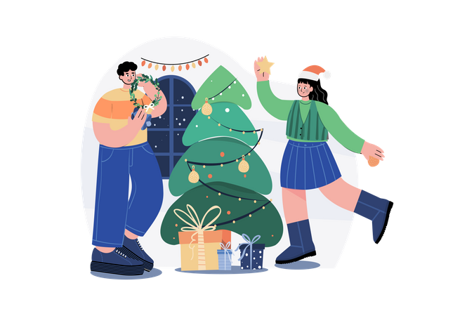 Decoration Of Christmas Tree  Illustration
