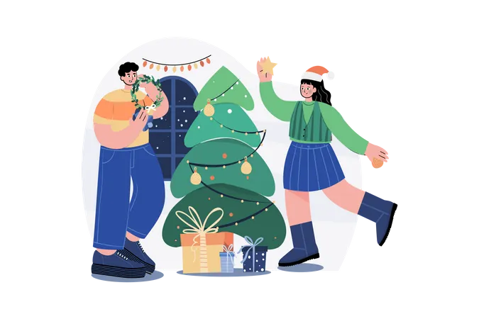 Decoration Of Christmas Tree Illustration