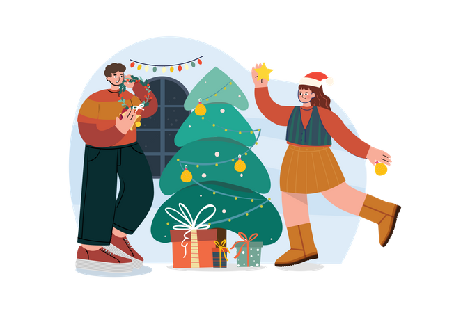 Decoration Of Christmas Tree  Illustration