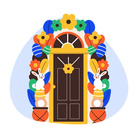 Decorative easter door  Illustration