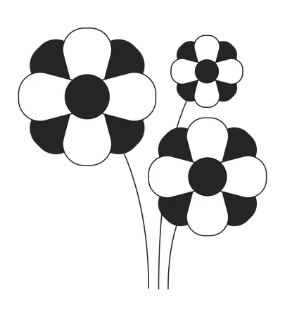 Decorative Flowers Flat Monochrome Isolated Vector Object Cute Bouquete Editable Black And White Line Art Drawing Simple Outline Spot Illustration For Web Graphic Design Illustration
