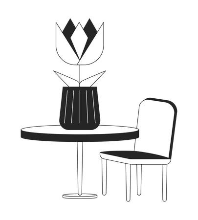 Decorative Table And Chair Flat Monochrome Isolated Vector Object Beautiful Houseplant On Board Editable Black And White Line Art Drawing Simple Outline Spot Illustration For Web Graphic Design Illustration