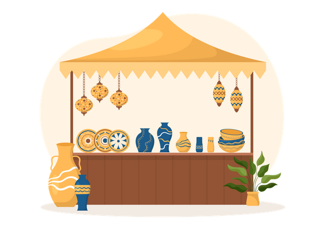 Decorative Vases in Souvenir Shop  Illustration