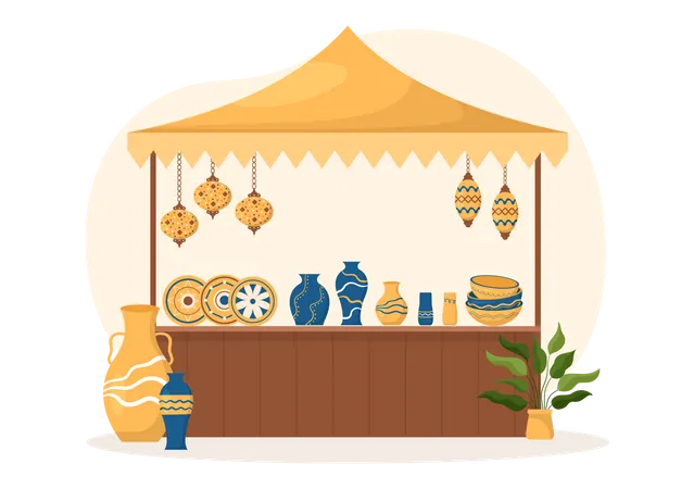 Decorative Vases in Souvenir Shop  Illustration