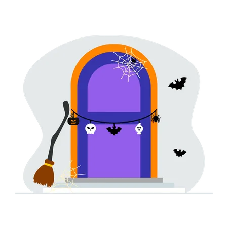 Porte de maison effrayante décorée pour Halloween  Illustration