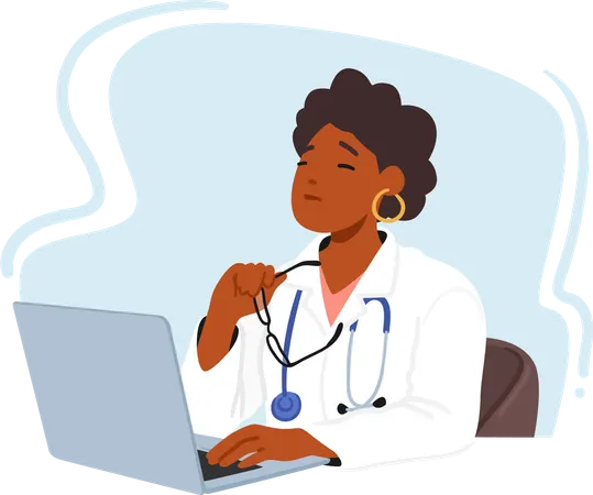 Dedicated Female Doctor Focused On Patient Care  Illustration
